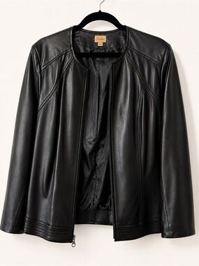 Caslon Women's Black Leather Zip-Front Jacket